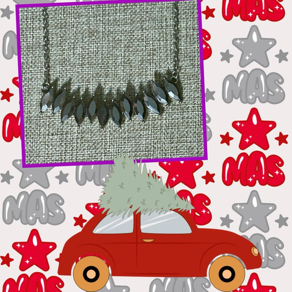 Gunmetal necklace with black rhinestones